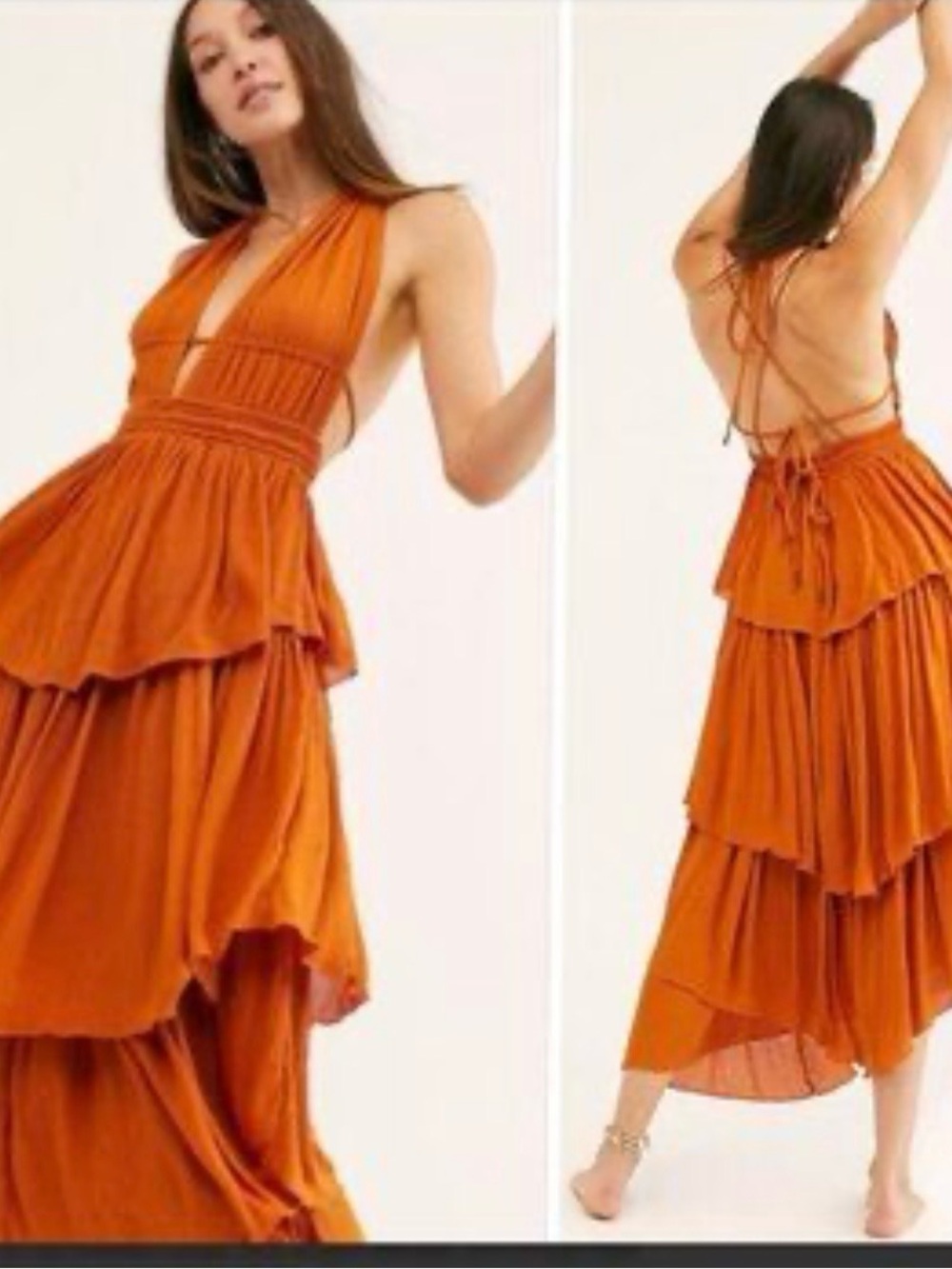 Free People Drop Dead Beauty Maxi Dress – Orange/Terracotta – Medium